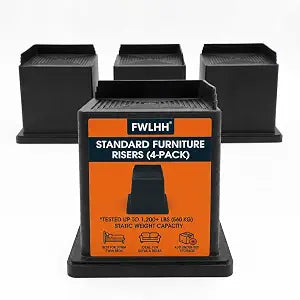 Heavy Duty Furniture Risers - 1200 Lbs Capacity Square Bed Risers with 4.1 Inch Universal Cavity, 6 Inch 4-Pack Black, Sofa Lift and Desk Elevators for Under Bed Storage