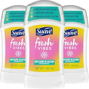 Suave Aluminum-Free Deodorant for Kids, Teen Girls & Boys, Fresh Vibes 3-Pack, 48H Protection, 1.2 Oz Ea
