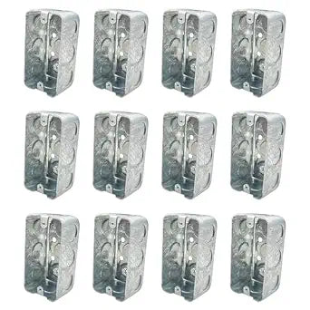 12 Packs 4x2 Inch Metal Electrical Box, Single Gang Electrical Box, Ten 1/2 Inch Knockouts, Raised Ground, 13 Cu. in. Capacity, 1-7/8" Deep, Junction Box Metal, Galvanized