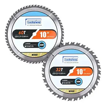 Luckyway 10 Inch Table/Miter Saw Blade 32T&60T with 5/8" Arbor 2-Pack