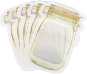 50Pcs Mason Jar Pattern Food Storage Bag Reusable Portable Stand Up Smell Proof Zipper Bags Snack Saver Container Retail Package Bag Frosted Pouches Yellow 64.2in (15.710.5cm)