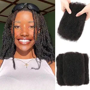 Afro Kinkys Bulk 100% Human Hair For Twist Dreadlock Extensions Afro Kinky Curly Human Braiding Hair For Repair Crochet Dreads Loc Twist Braids (#1B, 12Inch-50Gram)