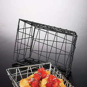 American Metalcraft BZZ95B Small Rectangular Metal Wire Zorro Bread Basket, 9" L x 6" W, Black