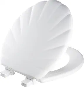 Mayfair Sculptured Shell Toilet Seat, Easy Clean Hinges with Durable Wood Seat, Made in USA, Round, White