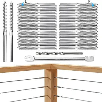 Swage Lag Screws for Cable Railing - 80 Pack T316 Stainless Steel Left and Right Handed Thread - 1/8" Cable Railing Hardware Kit for Deck Stair Wood Post Railing System
