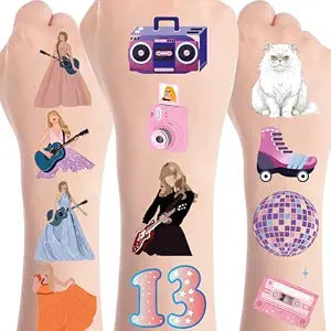 Singer Music Glitter Temporary Tattoos for Women Girls Fans, Birthday Party Favors Goodie Bag Fillers Supplies, Number 13 Hand Face Body Arm Tattoo Stickers Decorations Gifts (6 Sheets)