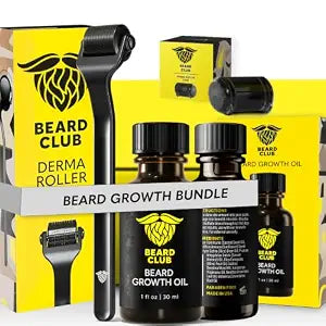 Beard Club Premium Derma Roller & Beard Growth Oil - Microneedling Roller with 540 Titanium Microneedles for Face, Body and Scalp - Beard Roller with Sandalwood & Cedar Beard Oil