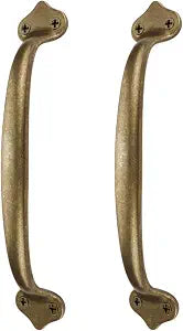Vintage Solid Brass Pulls, Antique Copper|Rustic Barn Door Grab Handles|Kitchen Cabinet Hardware Drawer Handle Pull (Bronze, 6.5inch-2Pcs)