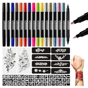 Oiomniv Temporary Tattoo Markers 15PCS Body Art Markers Dual-End