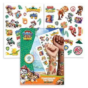 Paw Patrol Dino Movie Temporary Tattoo Booklet | 50 Kids Temporary Tattoos | Ages 4-12+ | Party Favors, Birthday Supplies & Goodie Bag Fillers