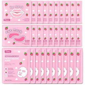 30 Pairs Strawberry Lip Mask & Eye Mask & Face Mask, Pink Favors for Women