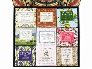 Crabtree & Evelyn Triple Milled Bar Soap 9 Pc Set 3.5 oz Each (Gardeners, Summer Hill, Nantucket, Iris, Goat Milk, Rosewater, Citron, Almond & Honey, Vanilla & Shea Butter)