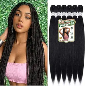 Braiding Hair Pre Stretched, 52 Inch Professional Synthetic Hair Extensions for Braids and Twists, 6x Yaki Texture Braids, 26 In Open 52 In, #1B Natural Black