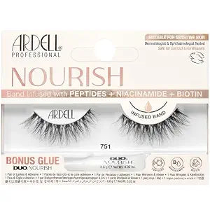 Ardell Nourish Lashes 751 ��������� False Eyelashes with Peptides & Biotin Infused Band, Lash Glue Included, Natural Wispy Strip L