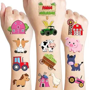 60 PCS Pre-Cut Farm Barnyard Animal Temporary Tattoos for Kids