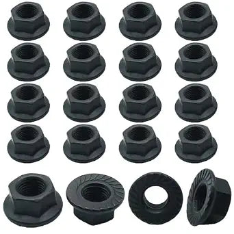 20Pcs M12 x 1.25mm Flange Nut, Carbon Steel Thread Hardware Nuts Serrated Flange Lock Nuts Metric Hex Flange Nuts Bright Finish (Black)