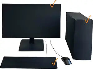 3-Piece Computer Dust Cover Set - Waterproof & Dustproof with Elastic Fabric, Pure Black Minimalist Design, Includes mainframe Case, Keyboard & 19-27 Inch Monitor Covers , Universal Fit