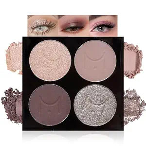 4-Color Neutral Nude Eyeshadow Palette ��� Matte & Shimmer Champagne Rose, Soft Taupe, Plum Brown & Silver Taupe Shades, High Pigment Blendable Mini Eye Shadow Kit for Daily Soft Glam & Blue Gree