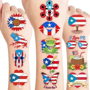 96 PCS Puerto Rico Pre-Cut Temporary Tattoos for Kids Birthday Party Favors