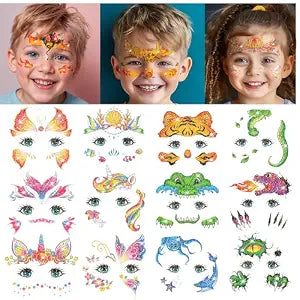 24 Sheets Glitter Face Tattoos for Kids, Birthday Party Face Paint Tattoos