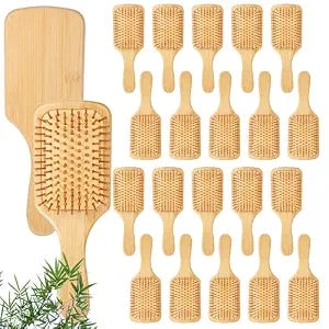 10 Pcs Bamboo Hair Brush, Bulk Round-tipped Bamboo Bristles Detangling Brush Paddle Lightweight Massage Anti Static for Women Men and Children, Stimulates Scalp for Hair Growth (Large, Count, 10)