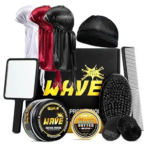 Wave Pomade for Men Strong Hold Easy Wash Hair Cream Grease, Promotes Layered Waves, Moisture, Shine, Brush and Durag Cap Set