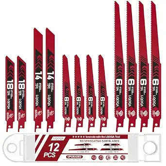 12-Piece Bi-Metal Reciprocating Saw Blade SetPremium 6 & 8 & 9 Inch Wood & Metal Cutting Saw Blades withstorage BoxLong-Lasting Pruning Blades