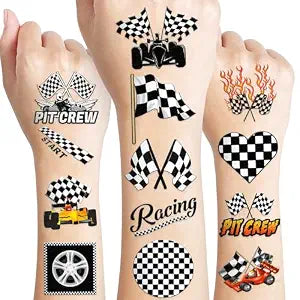 60 PCS Funny Race Car Checkered Flag Pre-Cut Temporary Tattoos
