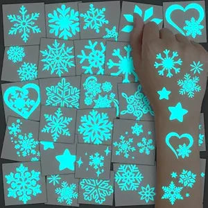 CHARLENT Blue Luminous Snowflake Temporary Tattoos - 74 Individually Sheets