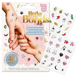 Matching Temporary Tattoos for Parents and Kids ��� Little Bonds 40 Pcs, 20 Designs ��� First Day of School & Mommy and Me Bonding Gift ��� Waterproof, Pre-Cut Mini Tattoos for Boys