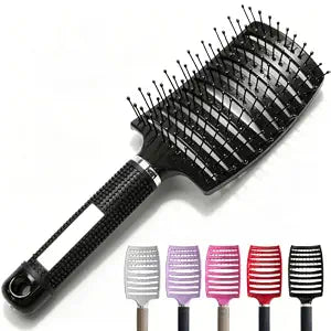 Detangler Hairbrush, Soft Bristle Detangling Hair Brush for Curly Wavy Straight, Wet Dry, Thick Fine Hair, Ergonomic Curved Hair Brushes for Women Men Kids (Black)