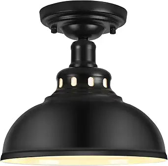 Semi Flush Mount Ceiling Light Fixture, 11.4 in Black Metal Farmhouse Ceiling Light with E26 Socket, Industrial Close to Ceiling Light for Kitchen, Hallway, Entryway, Laundry Room