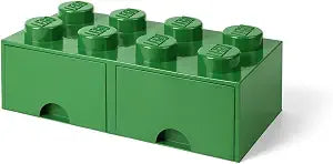 LEGO Brick Drawer, 8 Knobs, 2 Drawers, Stackable Storage Box, Dark Green