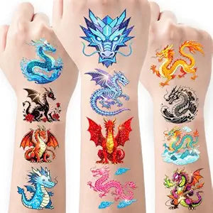 108 PCS Glitter Dragon Temporary Tattoos for Kids