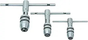 3 Piece T Handle Tap Wrench Set with Jaw Opening 1/16"-5/32", 5/32"-1/4", 1/4"-1/2" - Precise Tightening Wrenches Jaws Grip for Taps, Reamers, Screw Extractors, Drills - Made in India