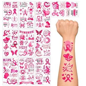 Breast Cancer Awareness Tattoos, Pink Ribbon Temporary Tattoo, 10 Sheet