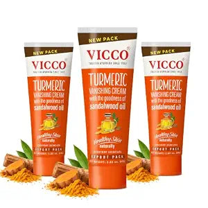 Vicco Turmeric Vanishing Cream with Sandalwood Oil - 70 Year Legacy of Ayurveda, with Turmeric for Daily Skincare, Lightweight Formula, 100% Natural - 2.82 oz (3 Pack)
