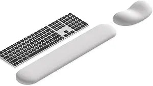 Ergonomic Wrist Rest Set for Keyboard and Mouse | Cooling Gel & Slow-Rebound Memory Foam Palm Support Pad | Luxe Leather, Minimalist, Non-Slip PU Base for Office, Laptop & Gaming (03White)