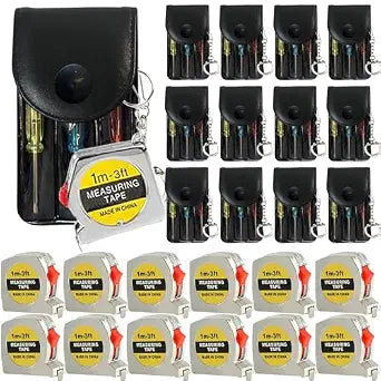 24 Pcs Mini Screwdriver Keychain Tape Measure Keychains Set Keychain Tape Measure Mini Screwdrivers in Pouch Keychain for Birthday Party Favors Adult Tool Party Prize for Father's Men Gifts