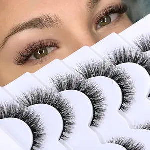 Mink Eyelashes Natural Look 13MM Short Lashes Cat Eye Ultra Soft Wispy Lash Strips 8D Fluffy-Look Fake Eyelashes 6 Pairs C Curl False Lashes Pack Pesta��as Natur