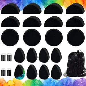 Morofme Face Paint Sponges Kit Finger Painting Sponge Synthetic Artist Sponges Petal Droplets Shaped Round Handheld Painting Sponge Set with Storage Bag for Halloween Party Art & Craft Pottery Clay