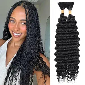 Leeven Braiding Hair for Boho Braids 18 Inch 2 Bundles Natural Black Water Wave Bulk Synthetic Hair No Weft Long Wet and Wavy Hair Bundle for Women #1B