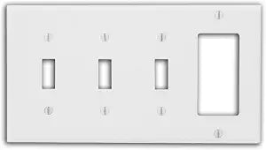 Leviton 4-Gang 3-Toggle 1-Decora/GFCI Device Combination Wallplate, P326-W, White