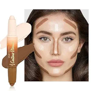 Contour Highlighter Stick���������2-in-1 Dual-Ended Cream Bronzer & Highlighter Sticks Pen for Face Body Contouring Makeup- Buildable���������Waterproof, Easy to Apply