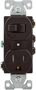 EATON TR274B Arrow Hart Tr274 Duplex Combination Switch/Receptacle, 2 P, 3 Wire, 15 A, 120 V, Brown
