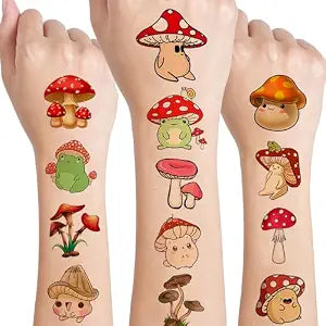 12 Sheets Mushroom Temporary Tattoos, Mushroom Birthday Party Supplies Decorations Cute Fake Tattoos Stickers Mushroom Party Favors Goodie Bag Fillers Party Games Gifts School Classroom Rewards