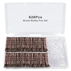 620PCS Brown Bobby Pins Kit, YINGFENG 2Inch 520pcs Hair Pins with 100pcs Hair Bands, Premium Bobby Pin For Women, Girls and Kids