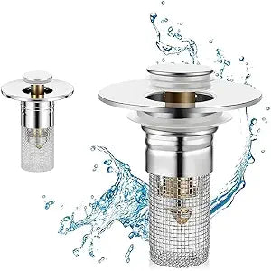 Bathroom Sink Stopper Hair Catcher, Drain Filter, All-Metal pop-up Sink Stopper, Sink Drain Stopper Equipped with Detachable Stainless Steel Filter Basket, Replacing Sink stoppers in bathrooms
