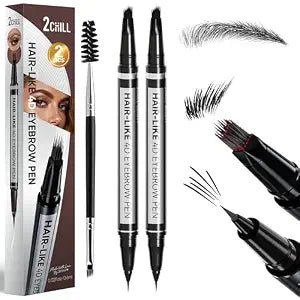 2-Pack Eyebrow Pencils for Women, 30��Curved Magic 2 in 1 Eyebrow Pencil, Waterproof Eye Brow Pen with 4D Square Brush-Tip, Microblading Brow Pencils for Precise Hair Like Strokes, Last All Day Ma