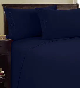 Elegant Comfort 1500 Thread Count Embroidered Egyptian Quality Luxurious Silky Soft Wrinkle & Fade Resistant 4-Piece Bed Sheet Set, Deep Pocket Up to 16" - California King Navy